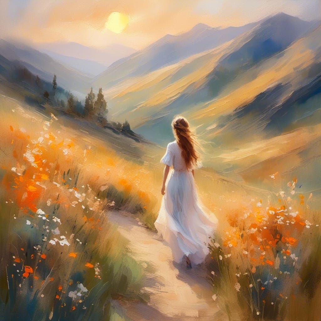 Woman in Vaporous Dress: Luminous Impressionism