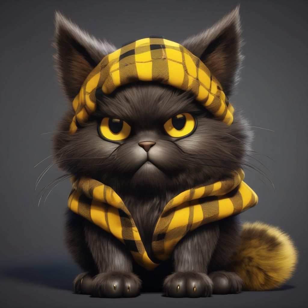 Furry Tartan Cat-Like Animal with Beard and Tail