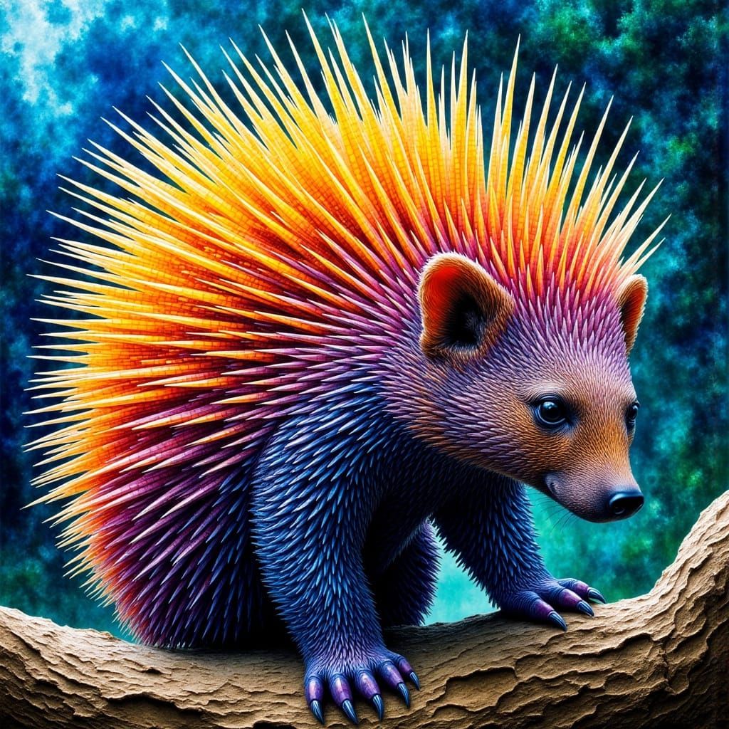 Ethereal Porcupine in Vibrant Mosaic