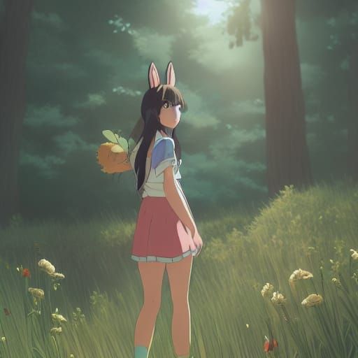 Anime Bunny Girl in Studio Ghibli Style