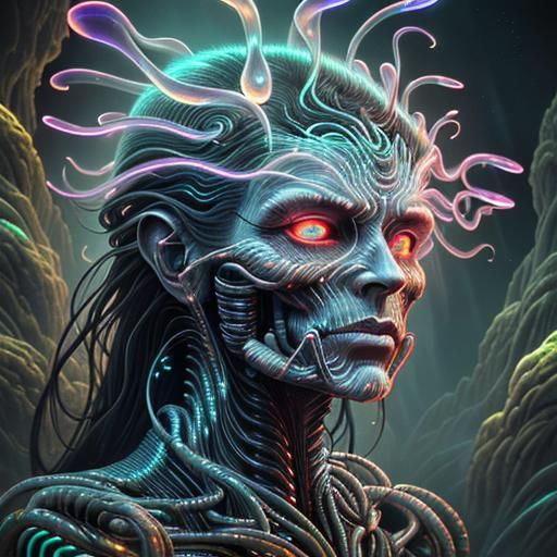 Biomechanical Sci-Fi Tesseract with Translucent Cells