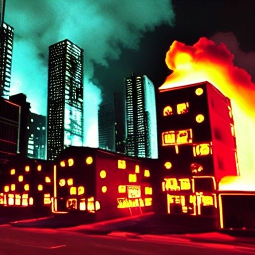 Post-Apocalyptic City Ablaze with Neon Fire