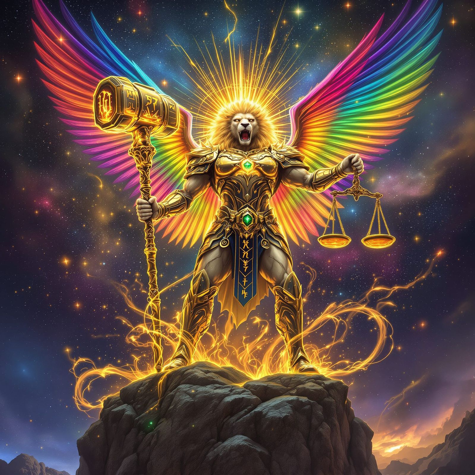 Celestial Lion Deity with Rainbow Wings
