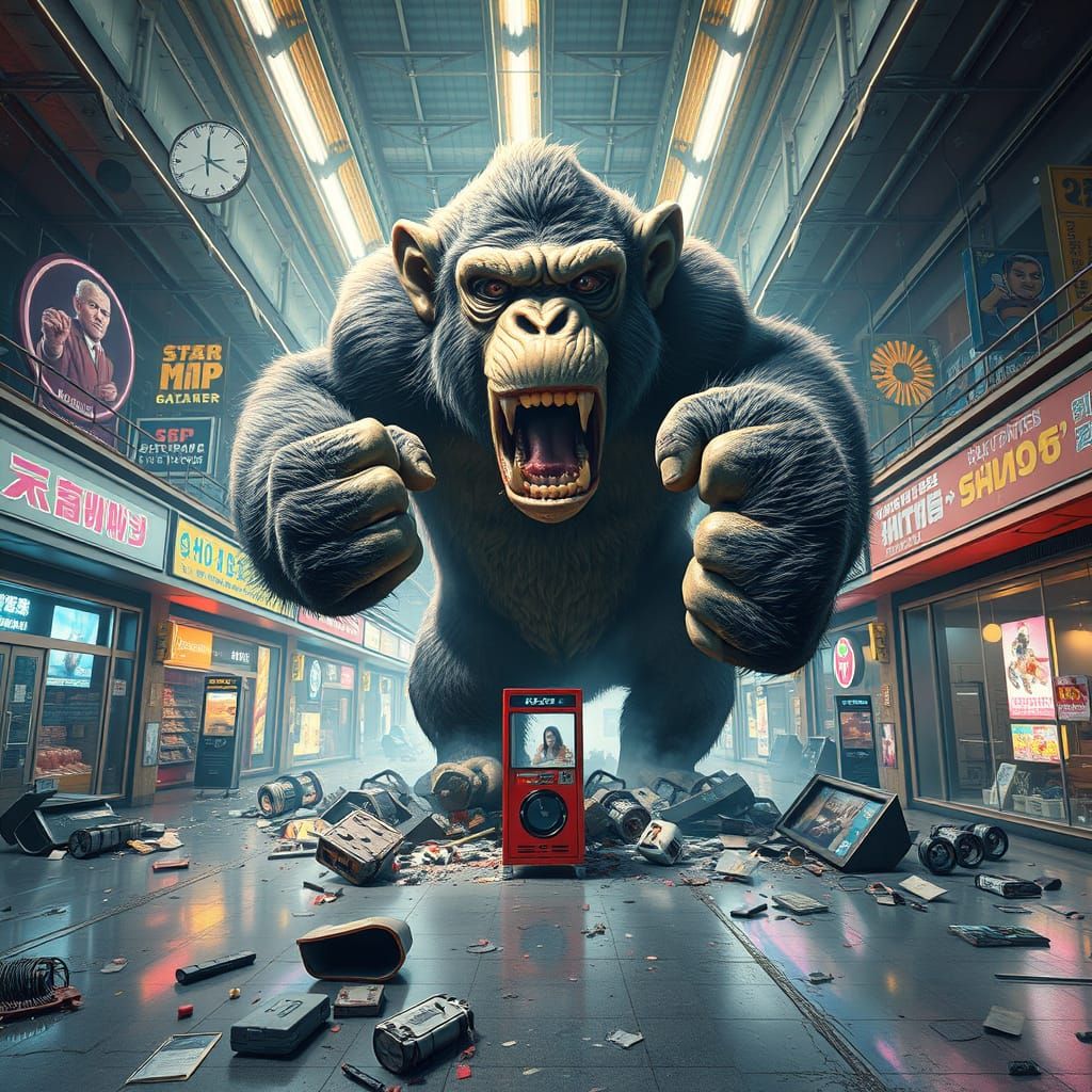 Gigantic Monkey Wreaks Havoc on Dystopian Shopping Mall in C...