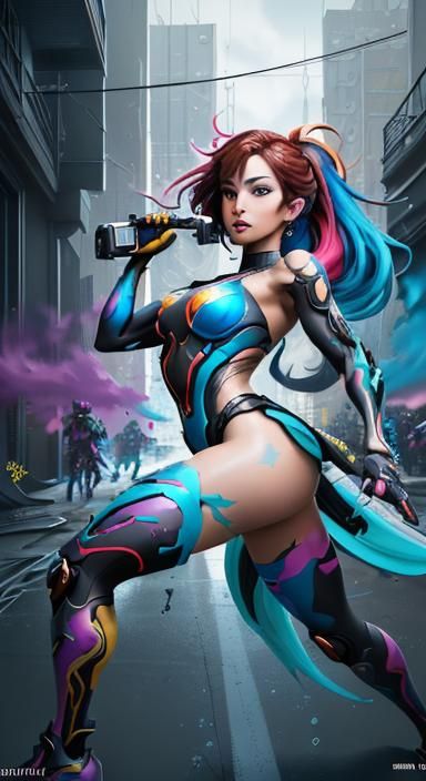 Nintendo Switch Girl in Cyberpunk Anime Style