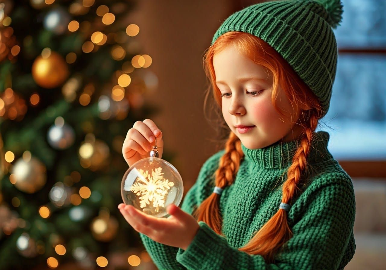 Whimsical Winter Scene with Young Girl and Festive Decoratio...