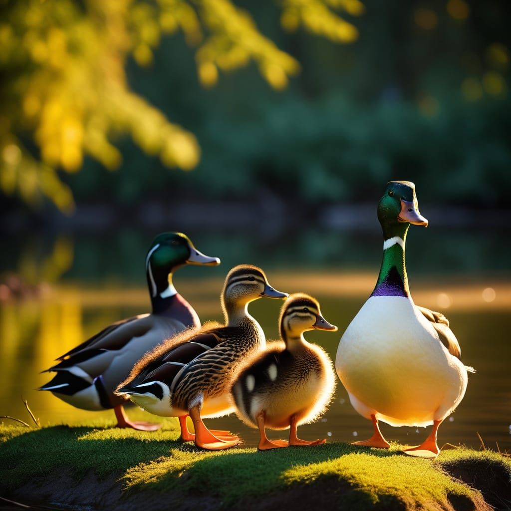 Intimate Family Portrait of Ducks in Warm Natural Light