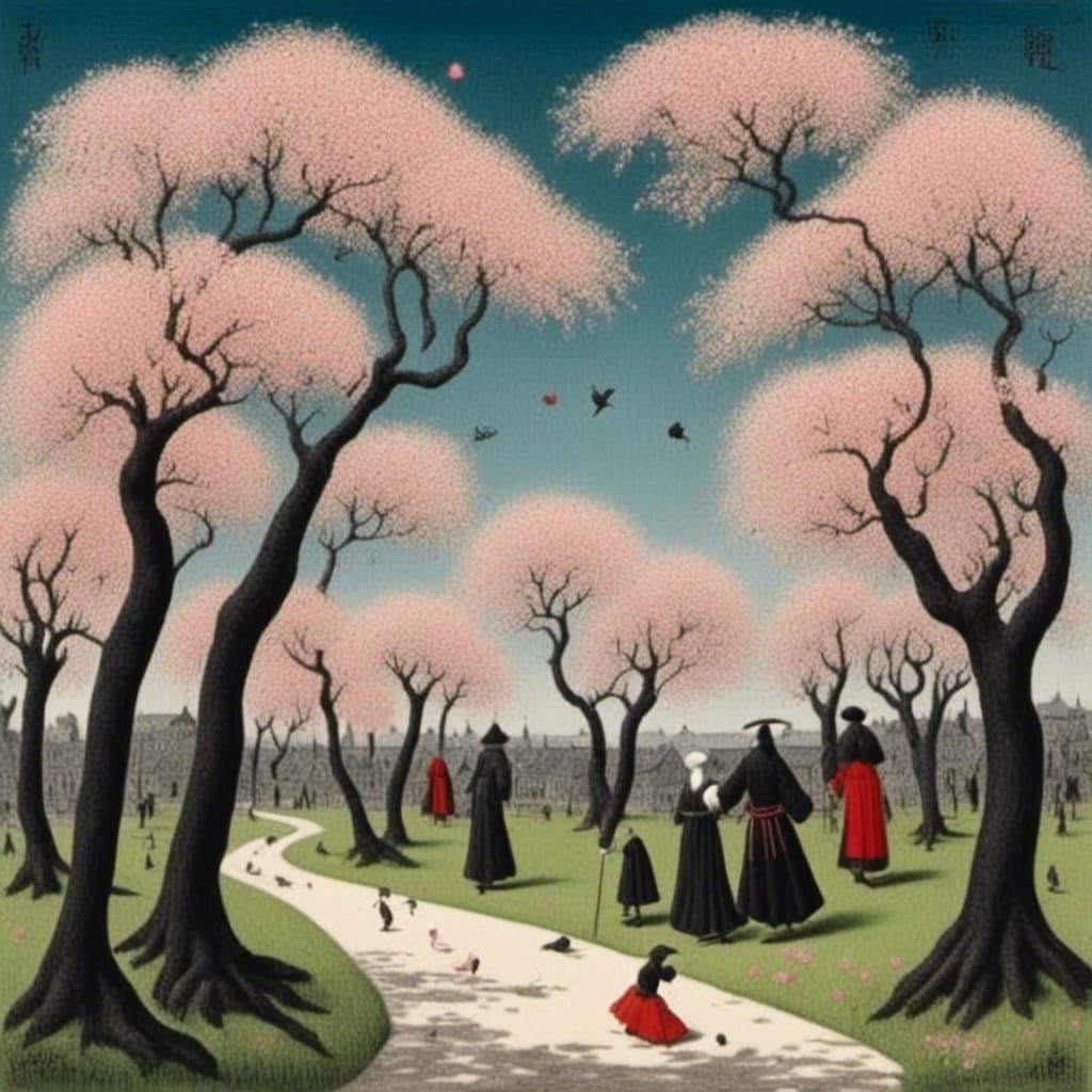 Evil Medieval Cherry Blossom Illustration