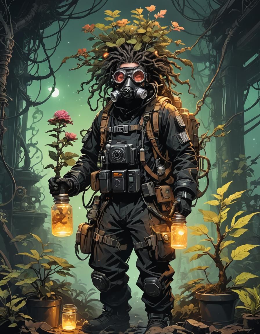 Biopunk Adventurer in an Alien Landscape