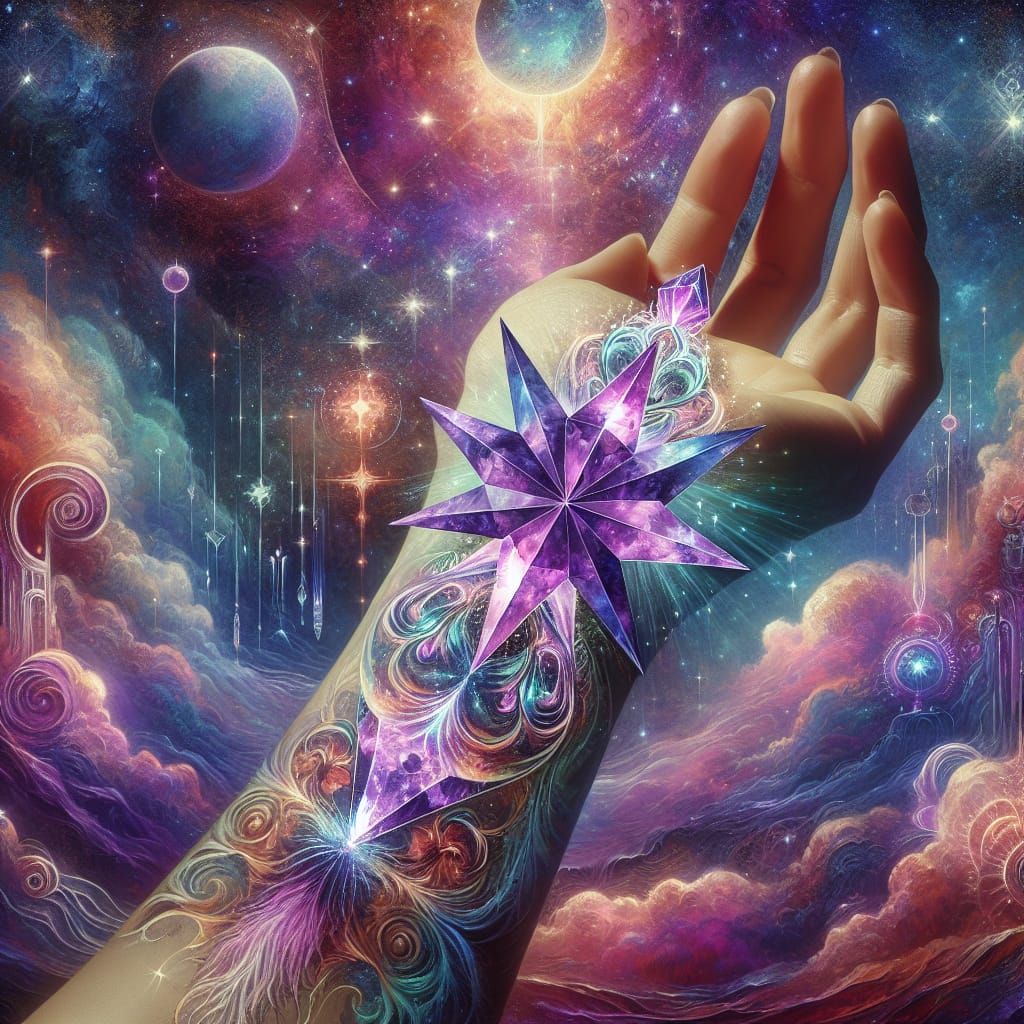 Amethyst Star Tattoo in Surrealist Style