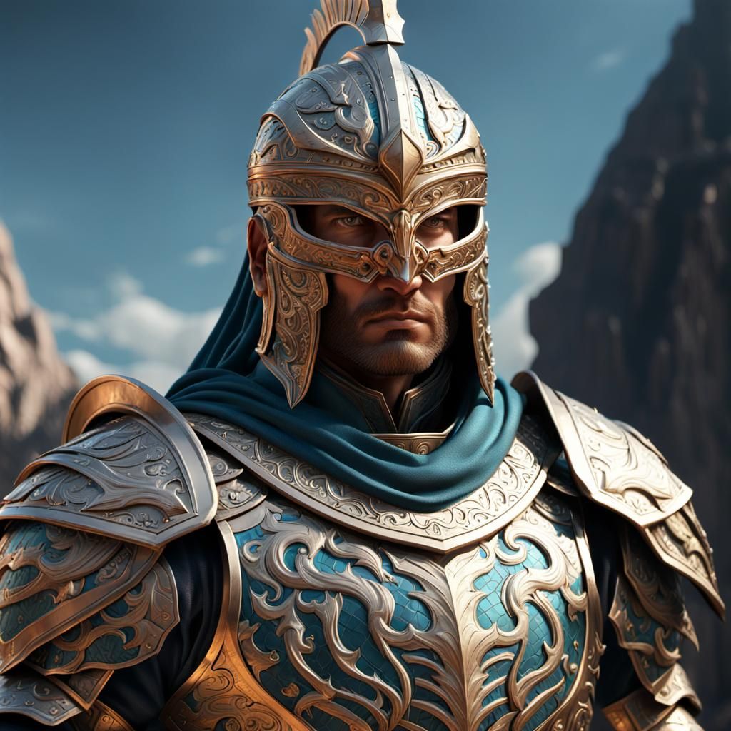 Vibrant 3D Warrior in Mythical Armor