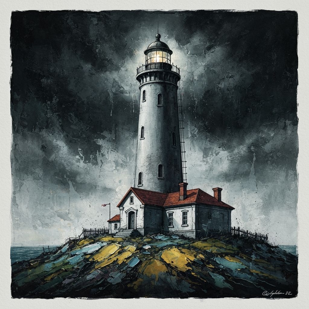 Ominous Lighthouse in Gouache and Watercolor Style