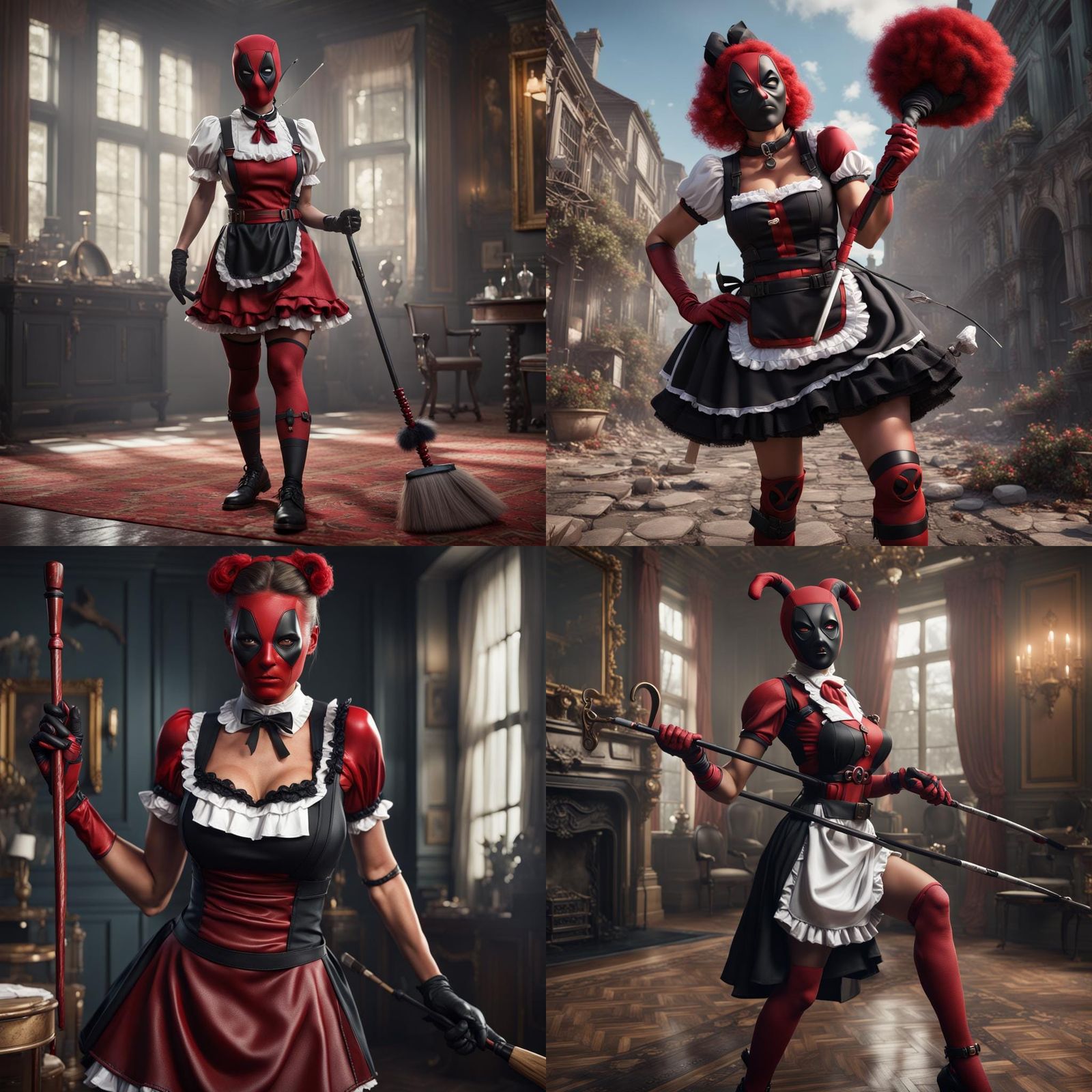 French Maid Deadpool in Detailed Matte Painting