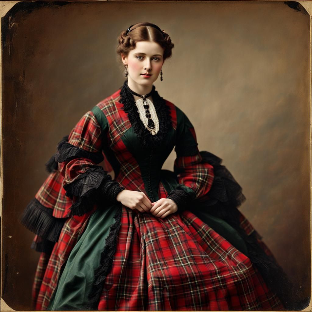 Victorian Portrait of Scottish Dancer in Plaid