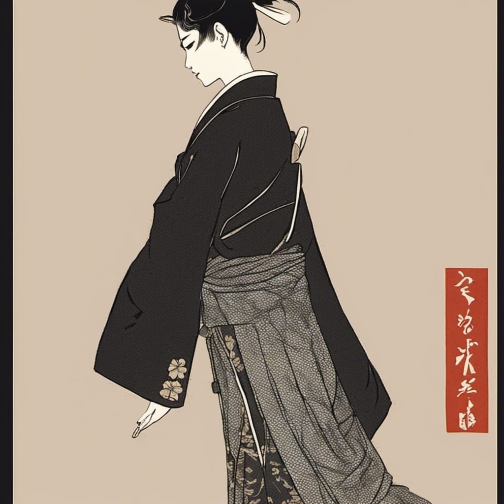 androgynous genderless person, illustration by Takabatake Kasho in Taisho Roman Showa Modern style