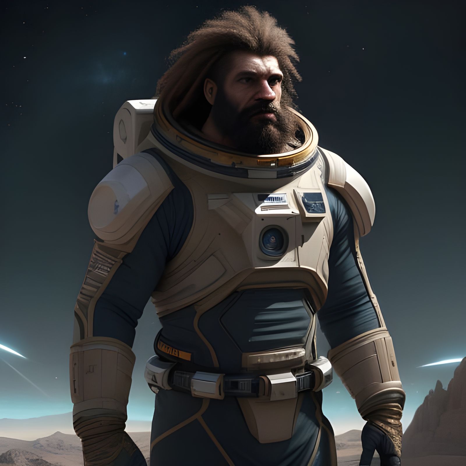 Neanderthal Astronaut on Spacetime Vessel