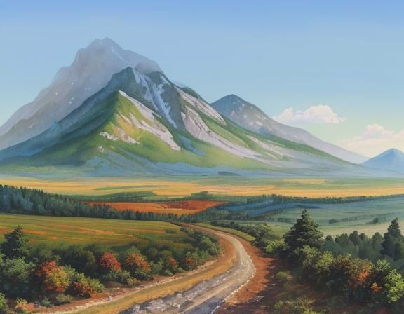 Mountain View in Gouache and Watercolor Style