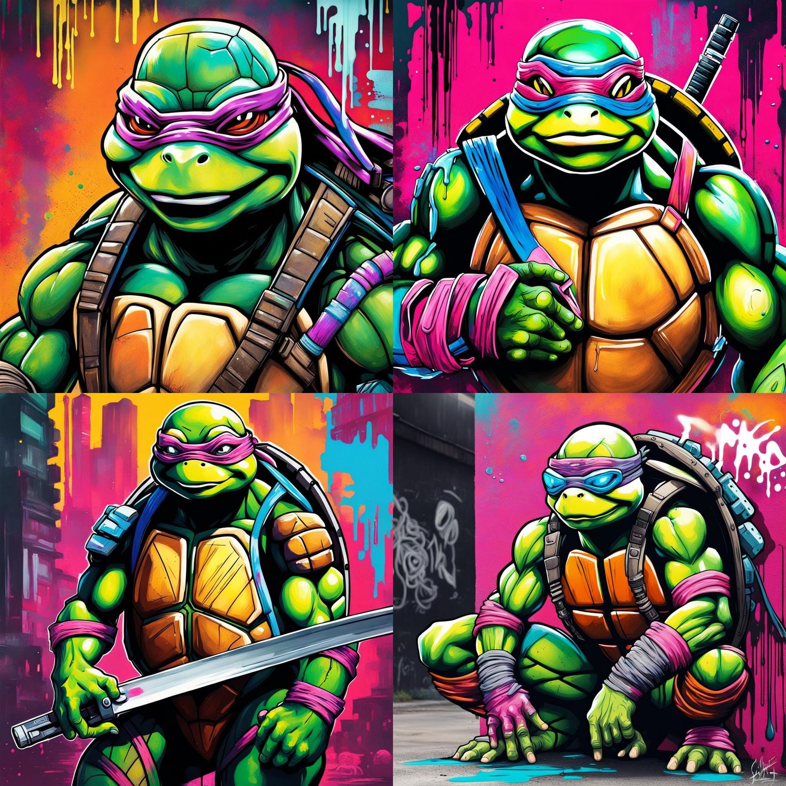 Cyberpunk Ninja Turtle Graffiti Art