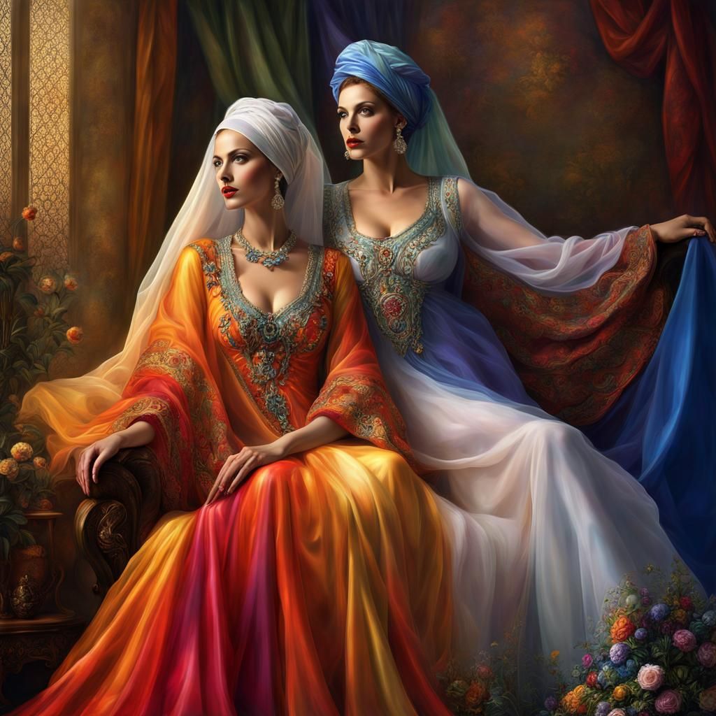 Rainbow Lady in Flowing Dress: Fantasy Art