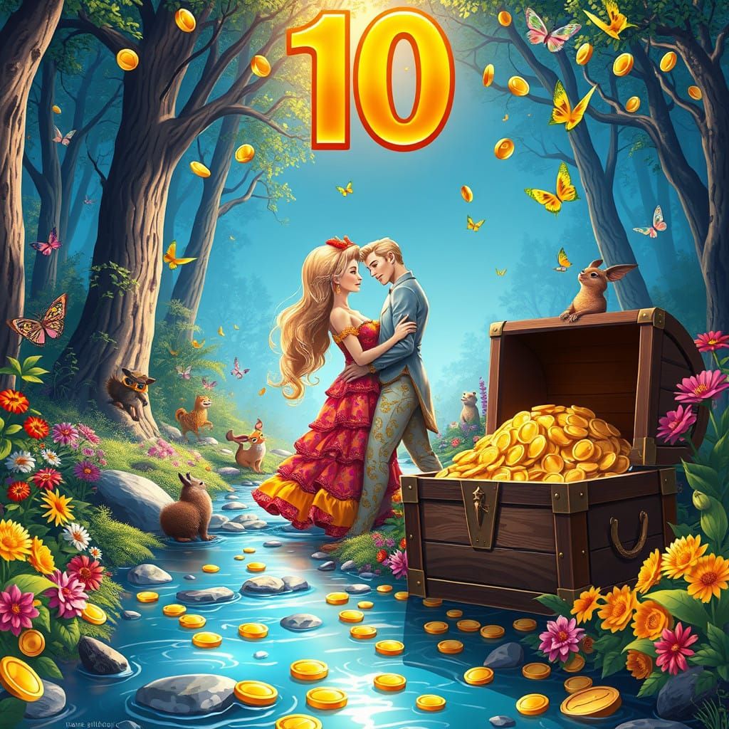 Blonde Couple Embracing in Whimsical Forest Wonderland