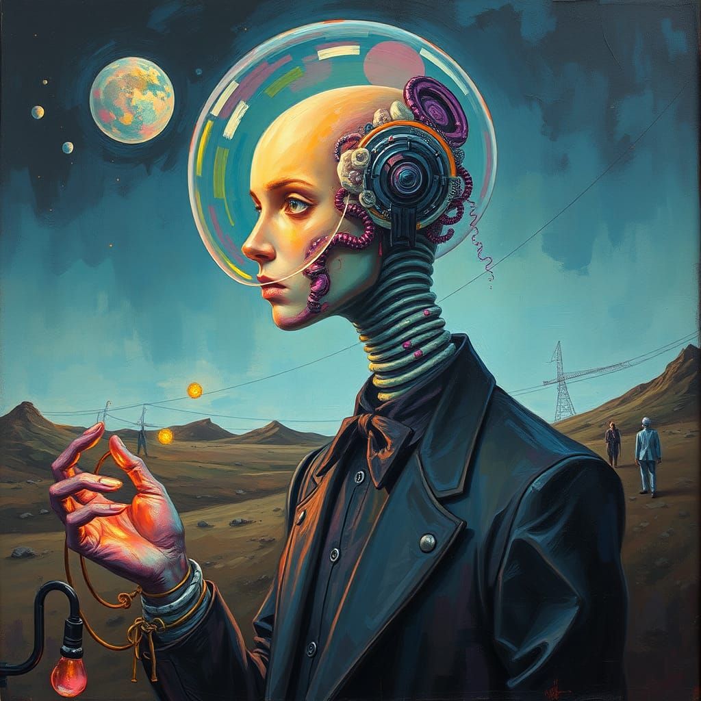 Eerie Sci-Fi Figure with Translucent Helmet as Impasto