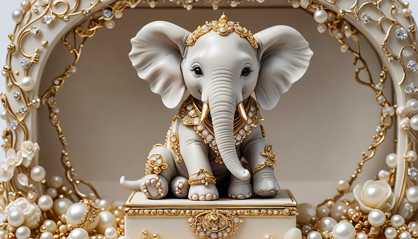 Miniature Elephant in Ivory Jewelry Box