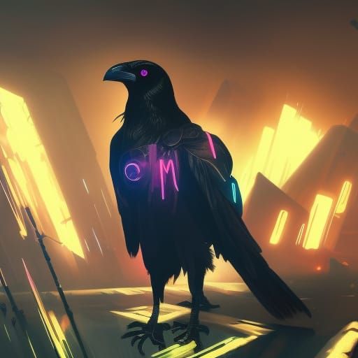 Neon Crow in Dark Fantasy Style