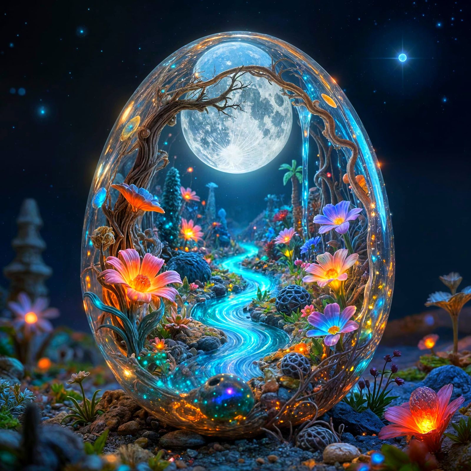 Miniature Egg Wonderland in Iridescent Moonlight