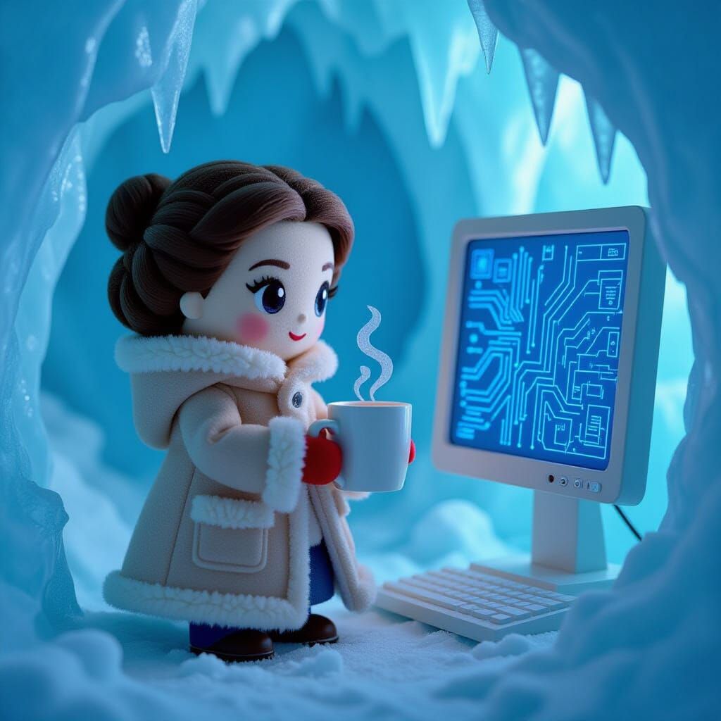 Princess Leia Felt Toy in Ice Cave, as Digital Art