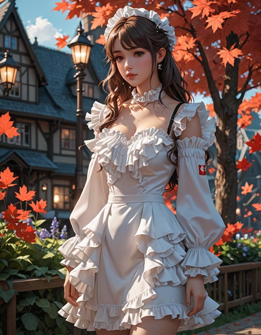 Anime Girl in Ruffle Dress: 3D Digital Art