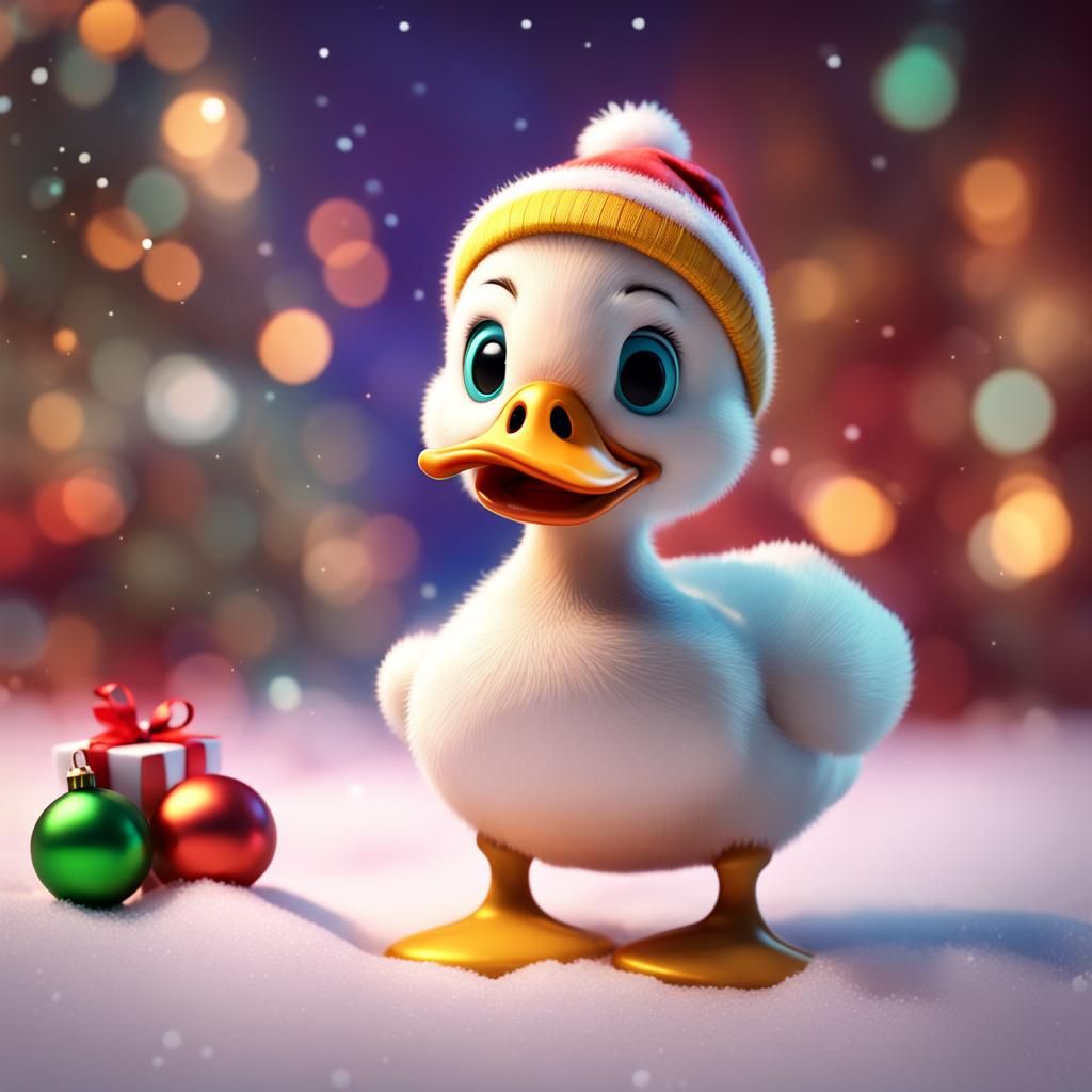 Festive Christmas Duckling in Pixar 3D Style