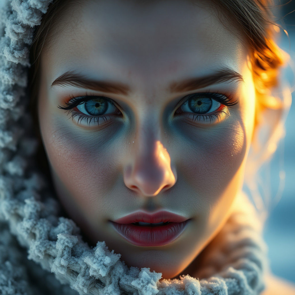 Winter and Autumn Woman Portrait in HDR