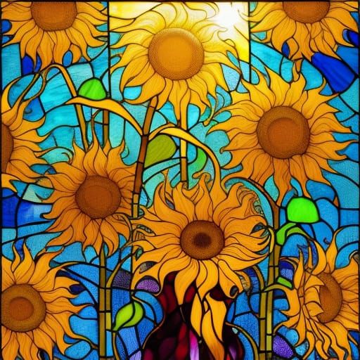 Sunflower Stained Glass in Splash Art Style