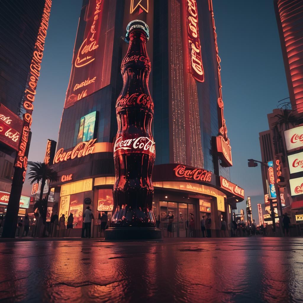 Giant Coca Cola Tower in Las Vegas at Dusk