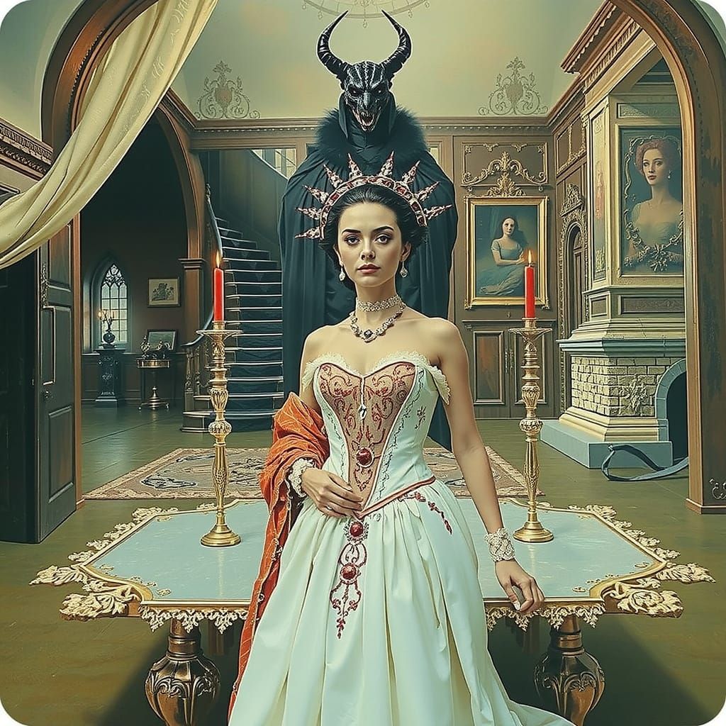 Countess Bathory in Candlelit Castle, Horror Art