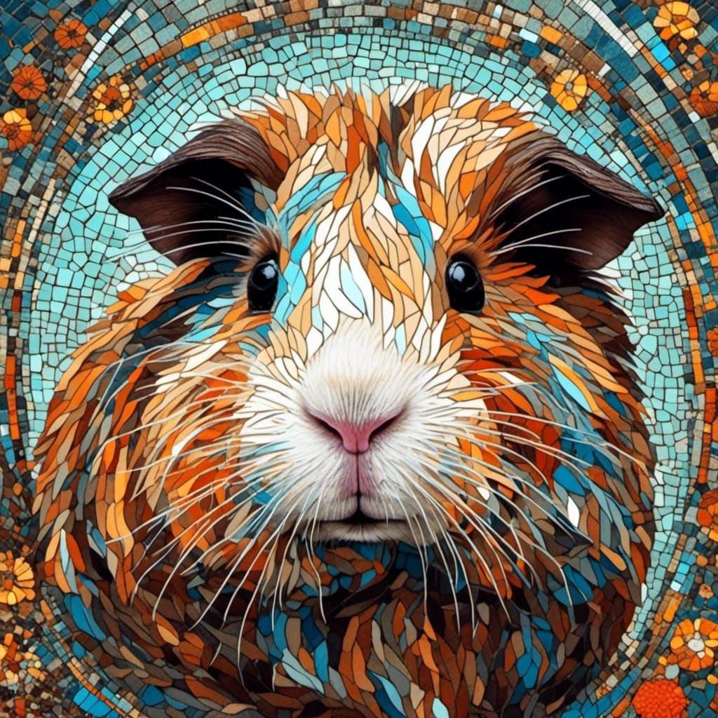 Guinea Pig Mosaic Art in Vivid Colors