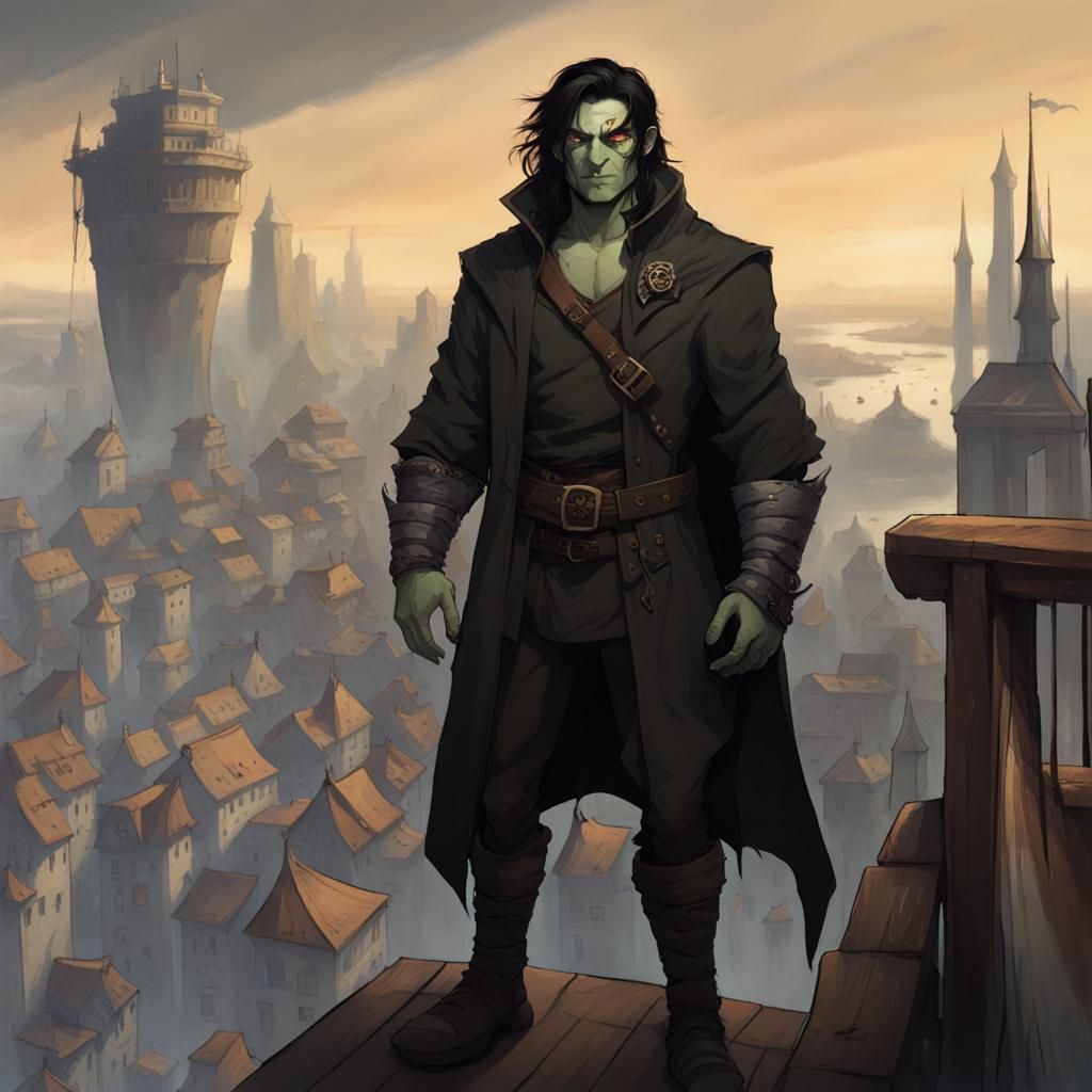 Half-Orc Airship Deck: Dark Fantasy Concept Art