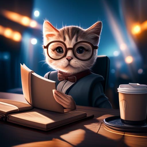 Kitten Reader in Detailed Fantasy Art