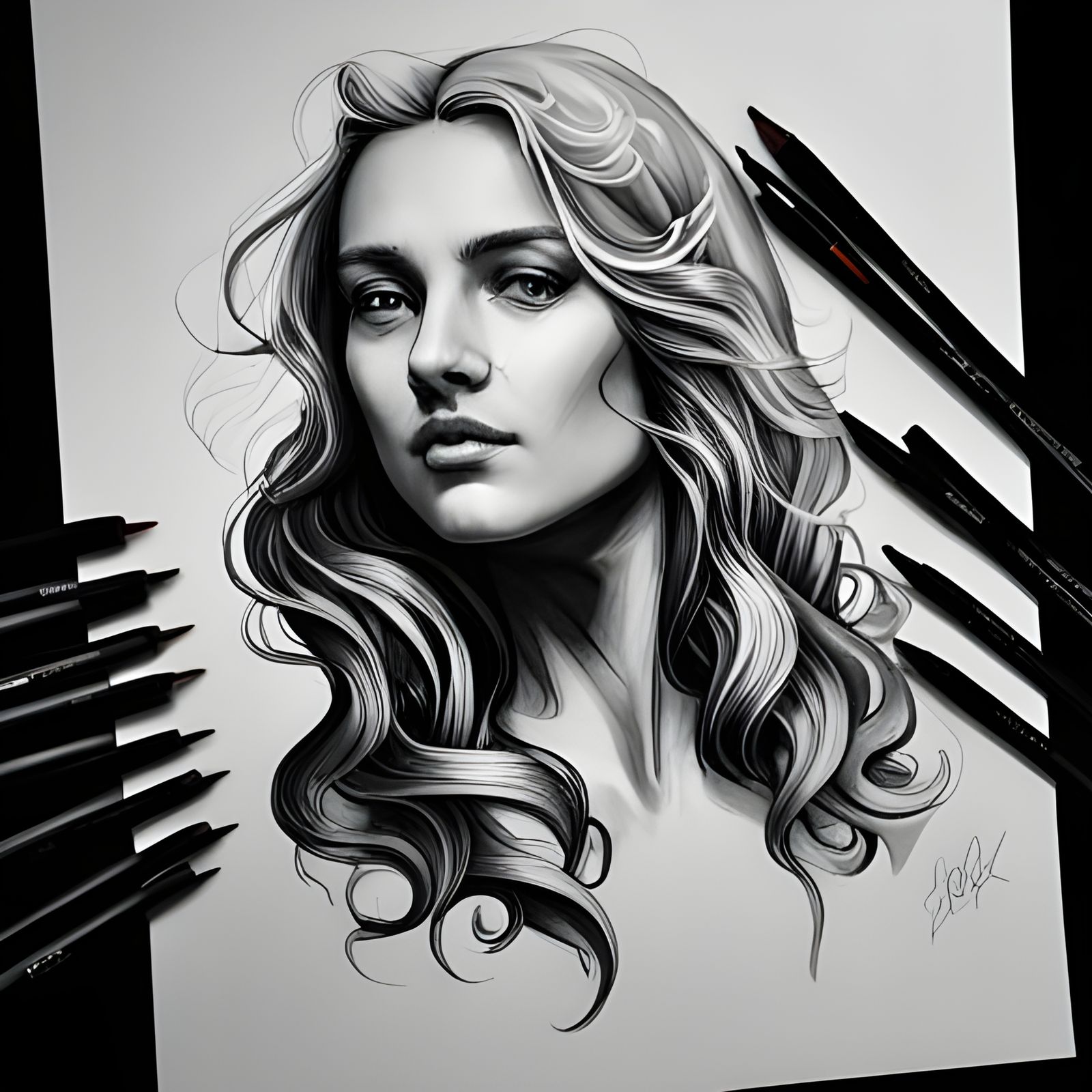 Elegant Ink Portrait in Da Vinci Style