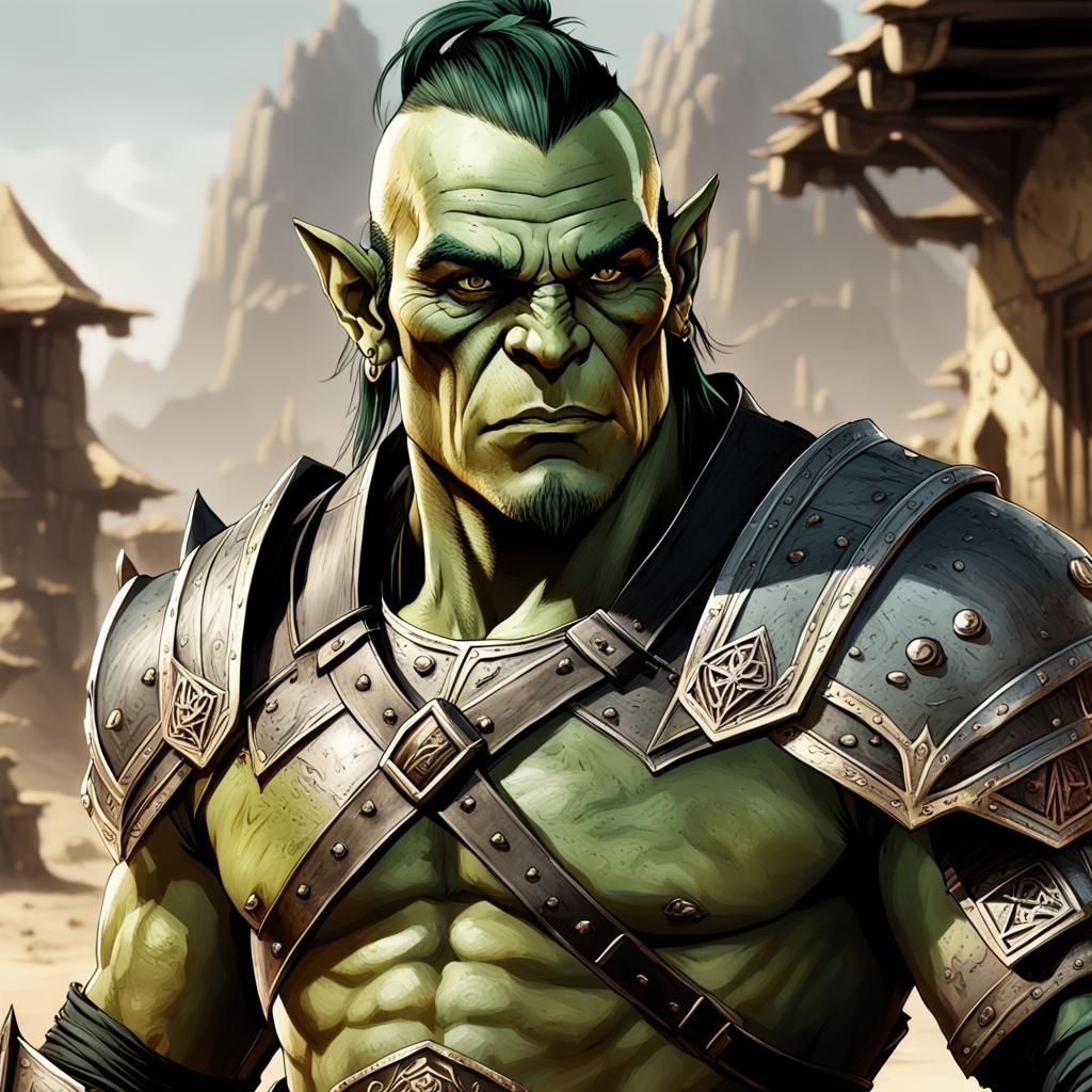 Half-Orc Paladin in Silver Armor: Dark Fantasy Art