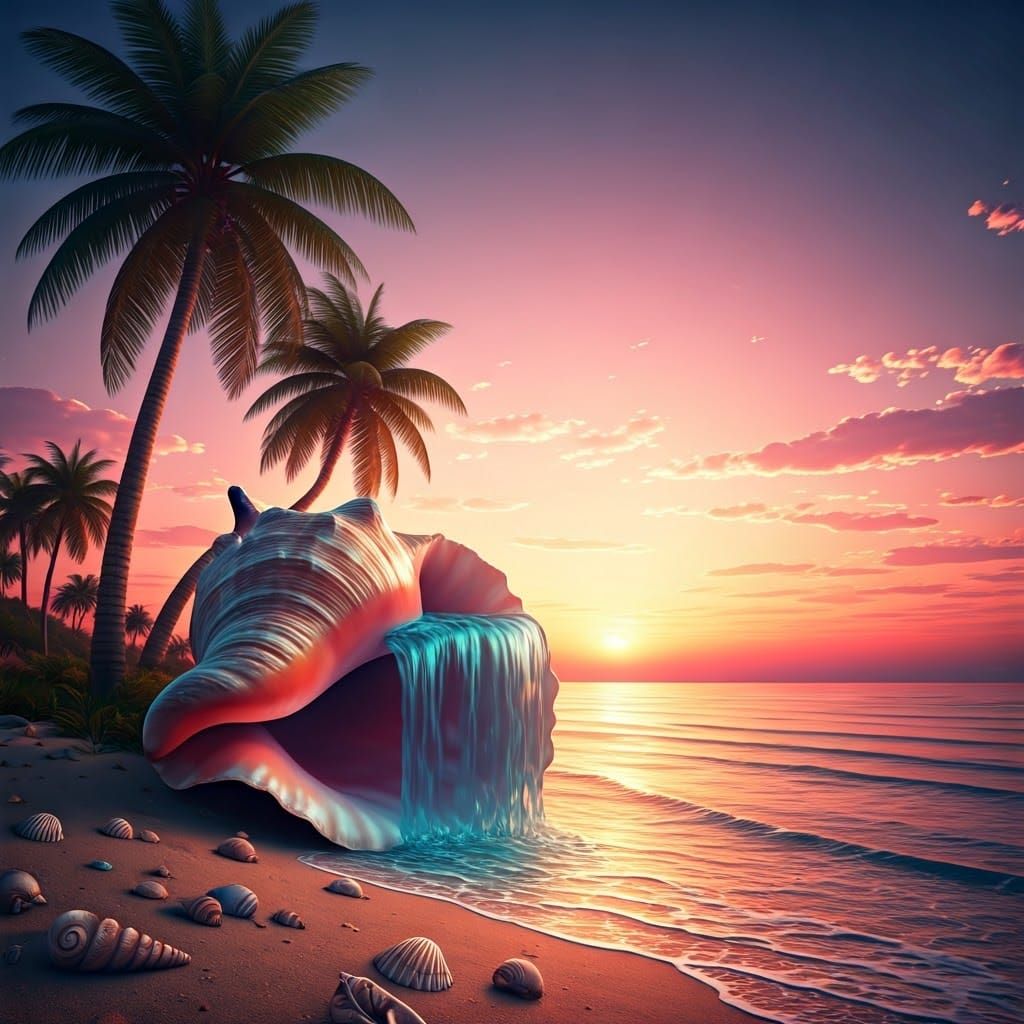 Beach Scene with Shells in 3D Digital Art