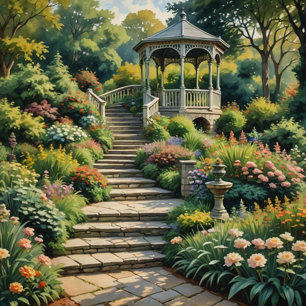 Impressionist Garden Stairway to Gazebo