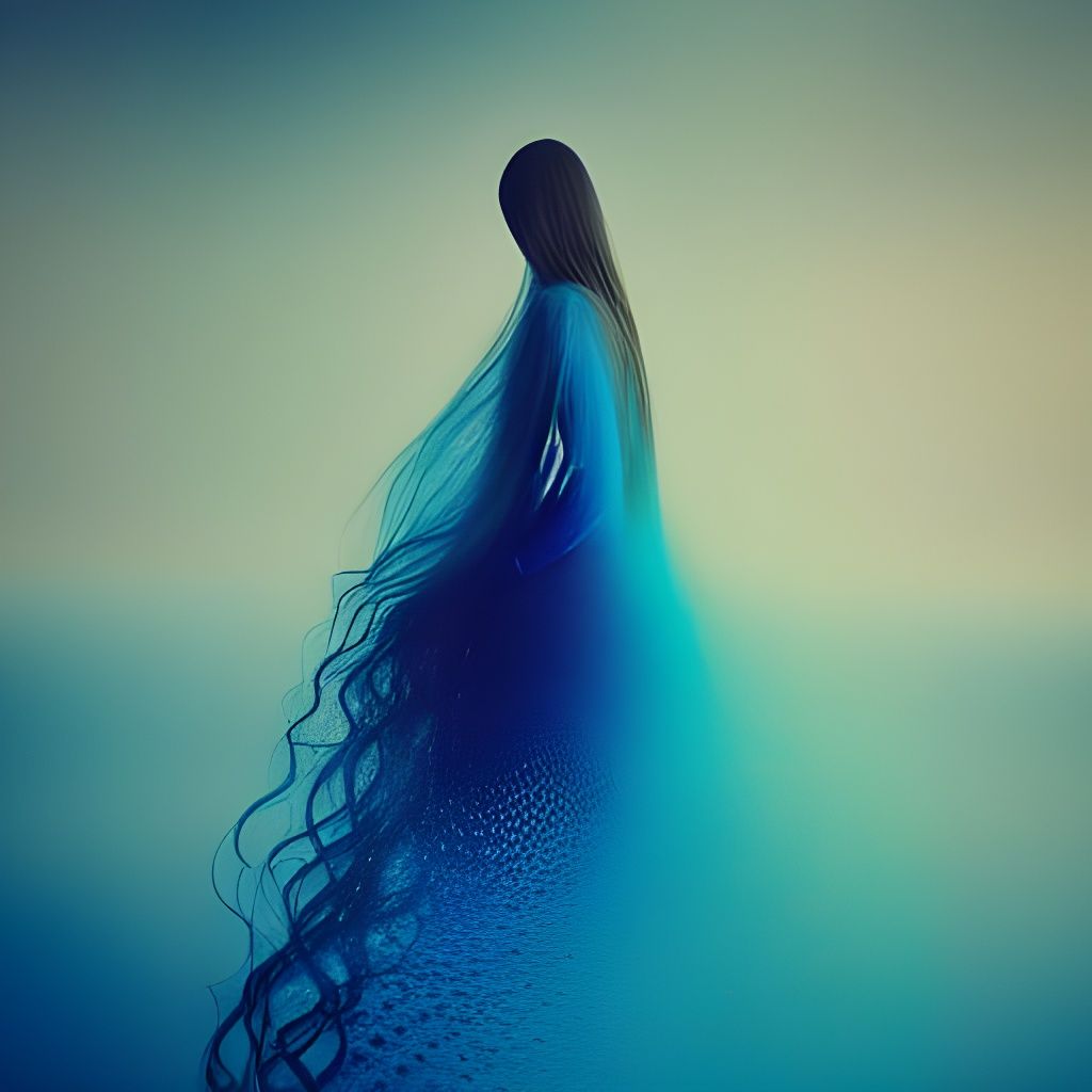 Princess Emerges from Blue Water: Digital Portrait