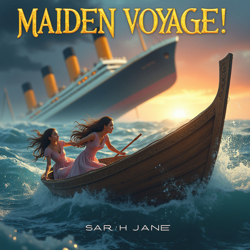 Maiden Voyage Book Cover in Golden Lettering and Cursive Scr...