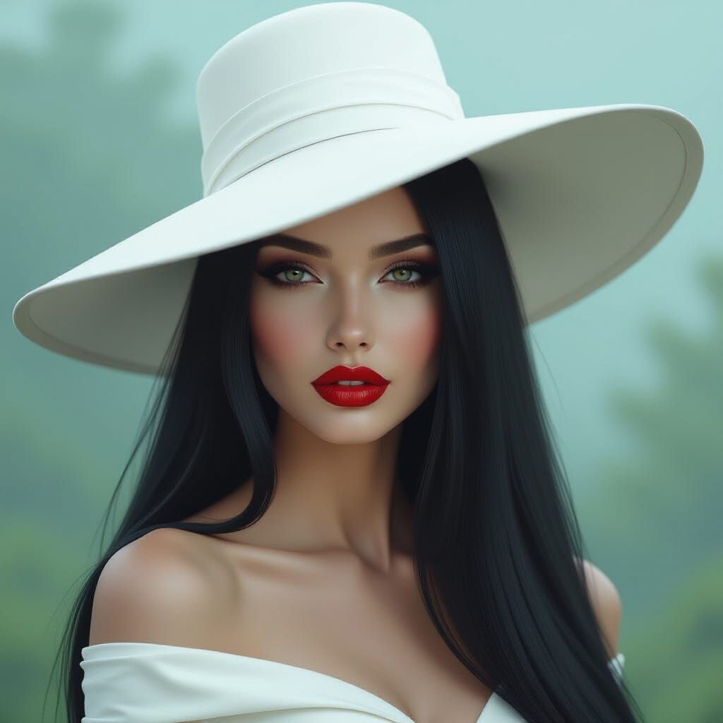 Ethereal Woman in White Hat, Glitchcore Fantasy