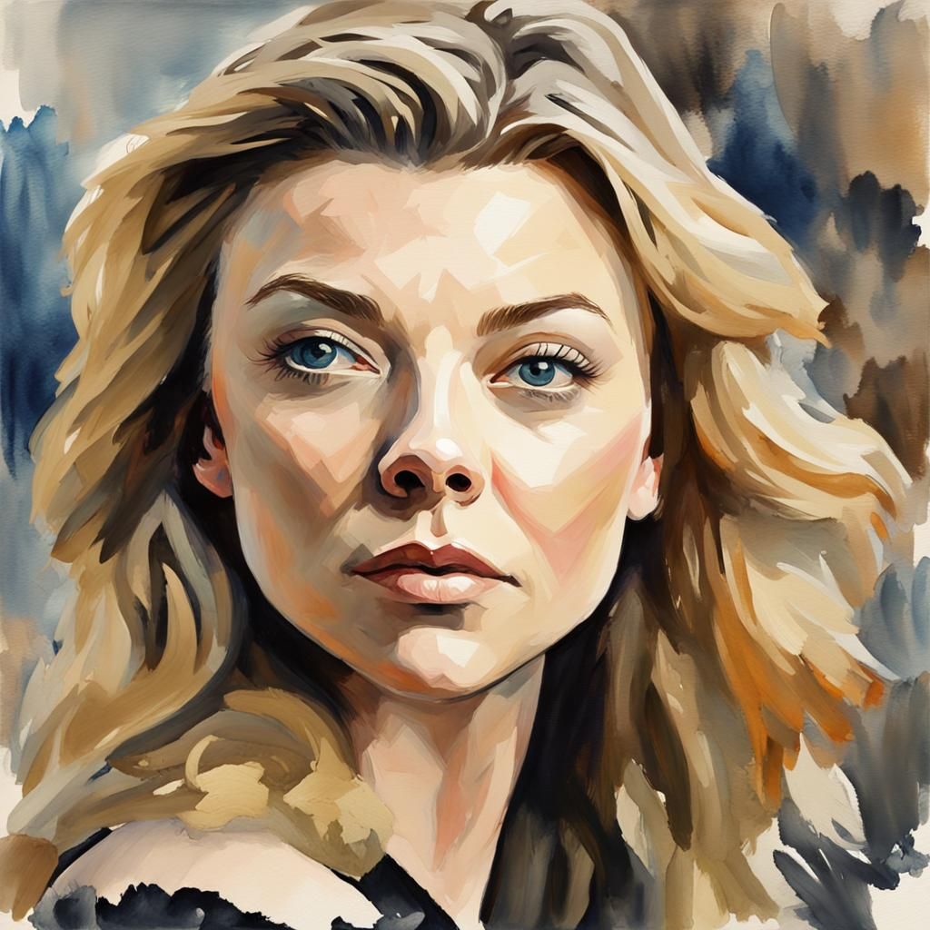 Natalie Dormer Portrait in Gouache Watercolor Style