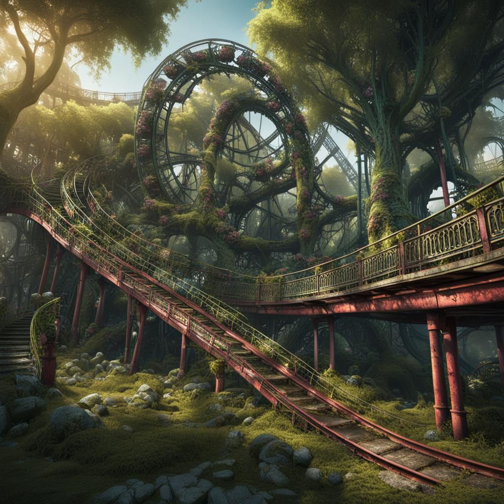 Overgrown Abandoned Amusement Park Concept Art