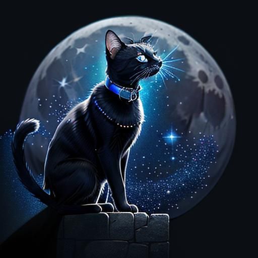 Black Cat Wishes on a Star, in Pixel Art