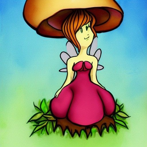 Elegant Fairy on Mushroom, Whimsical Art Style