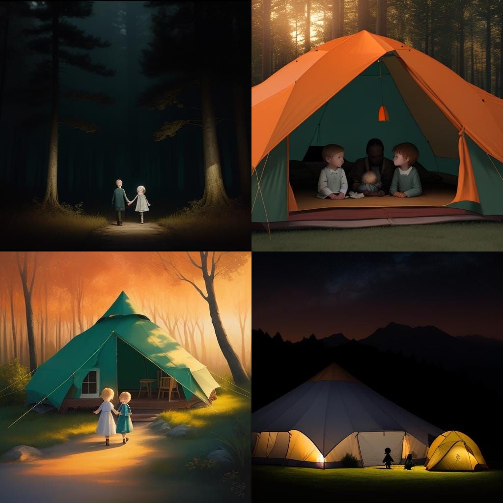 Mother and Child Silhouette Camping Scene